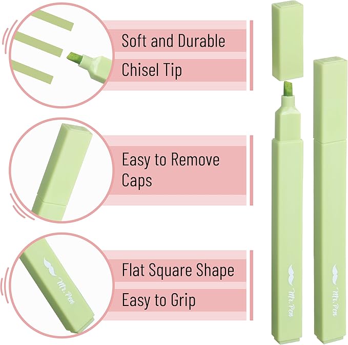 Mr. Pen- Aesthetic Highlighters No Bleed, 8 Pack, Shades of Green, Chisel Tip, Cute Highlighters Assorted Colors for Journaling, Highlighting, Underlining, Fast Dry, Back to School Supplies