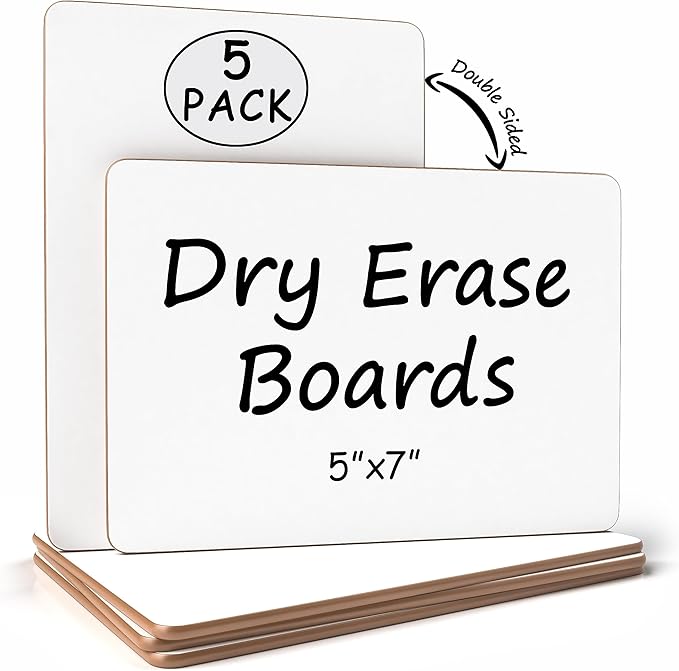 Scribbledo- Small White Board 5 Pack, 5 x 7 Double Sided Dry Erase Boards for Students, Mini Whiteboard Set for Kids, Teachers, Classroom, Homeschool, Handheld Personal White Boards
