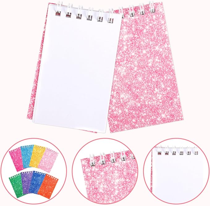 24 Pcs Mini Notebook Party Favor Small Pocket Notebook Colorful Shiny Cover Notebooks Small Spiral Notepad Memo Note Pads for Work Home Office School Classroom Supplies