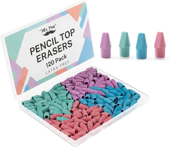 Mr. Pen- Pencil Erasers Toppers, 120 Pack, Pastel Color, Latex Free, No Smudge, Mr Pen Erasers for Pencils