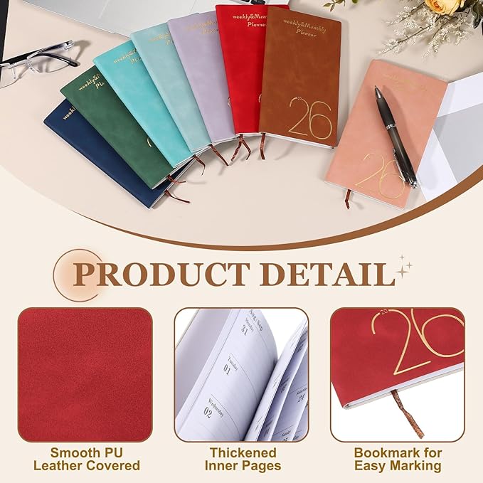 PATIKIL 2026 Daily Planner Notebook, A6 64 Sheets Undated to Do List Daily Weekly Monthly Goals Tracker Pocket Notebook for Office Home Study Work Time Management Fitness Habit, Red