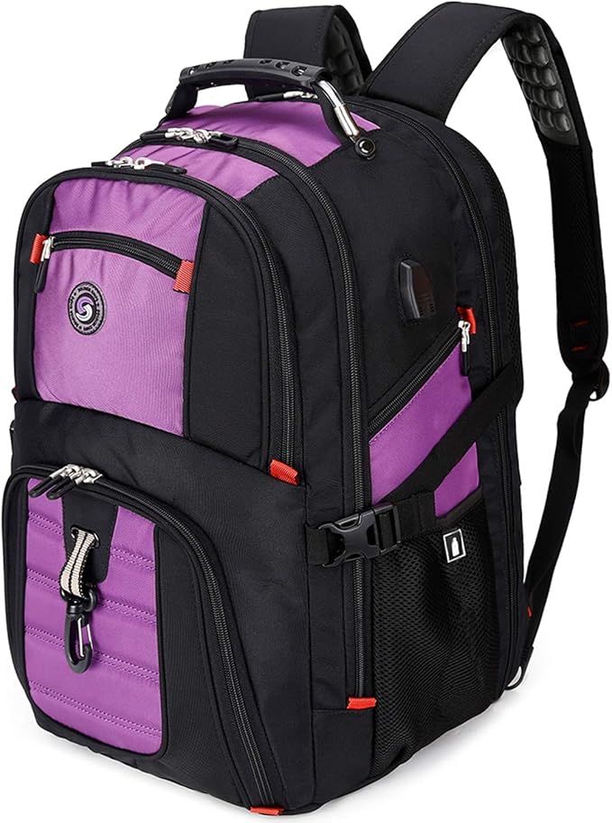 SHRRADOO Extra Large 50L Travel Laptop Backpack with combination lock, College Backpack Airline Approved Business Work Bag Fit 17 Inch Laptops for Men Women,Purple