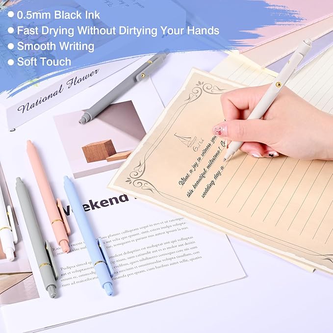 Gel Pens, 6 Pack 0.5mm Fine Point Pen Black Ink with 6 Refills, Quick Dry & No Smear, Smooth Writing Pens for Journaling, School, Aesthetic Office Supplies, Nurse Pens