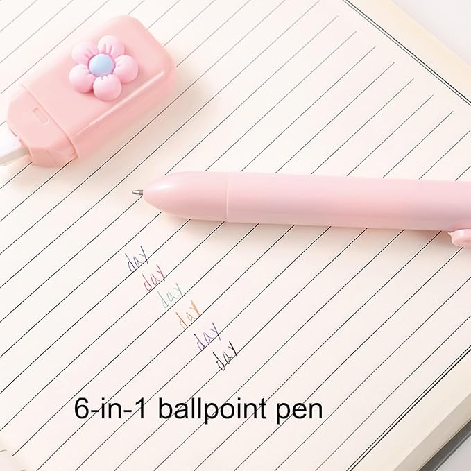 MOZXIRZ 6 Pcs Cute Pink Stationery Set for Women Back to School Supplies Office Supplies Including Gel Ink Pens 6-in-1 Ballpoint Pens Pencil Eraser (Pink)