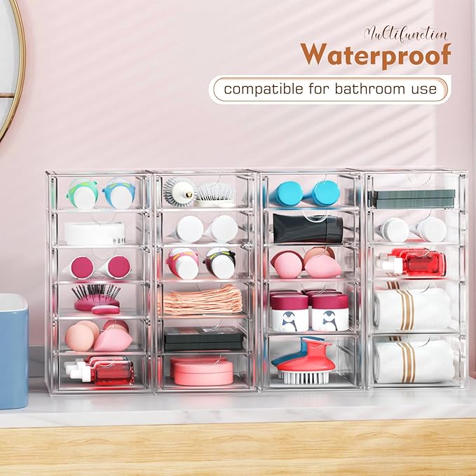 ARSTPEOE 22 Drawers, Acrylic Desk Makeup Organizer, Plastic Drawers Organizer, Stackable Storage Solution for Makeup, Dresser, Office, Bathroom Clear Plastic Craft and Bead Storage Cabinet