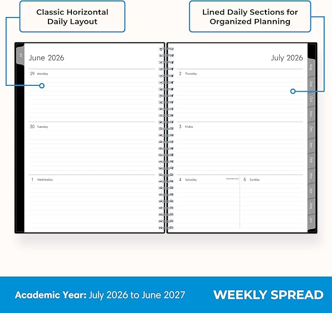 Blue Sky Weekly and Monthly Academic Year Planner Calendar, July - June, 8" x 10.875", Flexible Cover, Wirebound, Laminated Tabs, Pound (Dainian- 2026/2027, 8" x 10.875")
