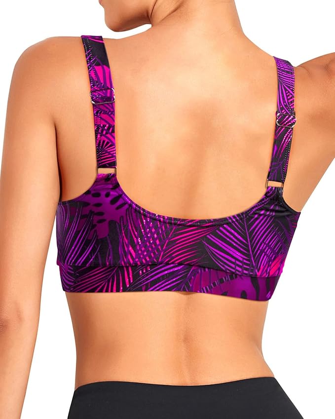 Tempt Me Women Sports Bra Bikini Tops Scoop Neck Bathing Suits Top Padded Swim Crop Tops Only