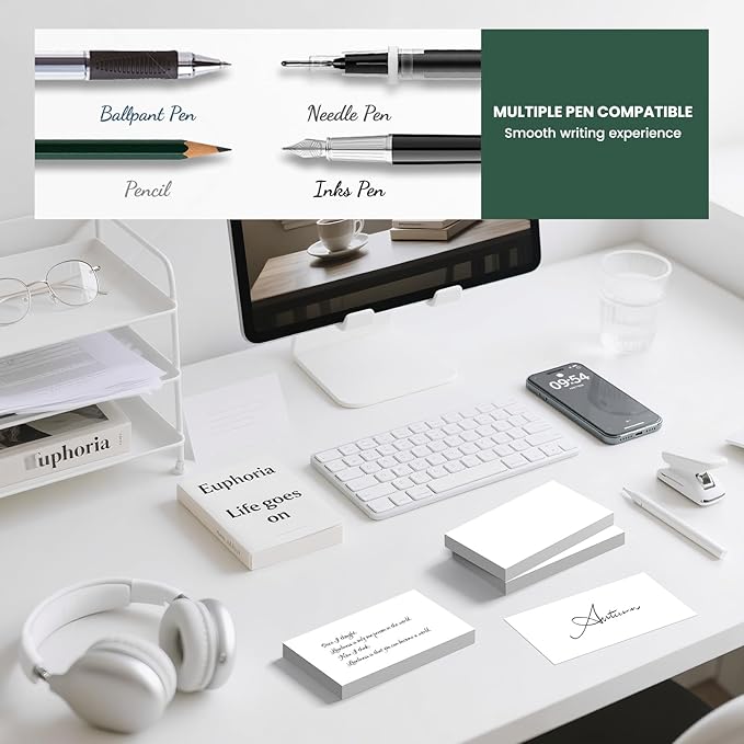 Blank Index Cards 3x5, 300 Pcs White Index Cards Blank, Double-Sided Blank Flash Cards, White Note Cards 3x5, Premium Bright Flashcards For Studying, Notecards No Lines for Office, School, and Home