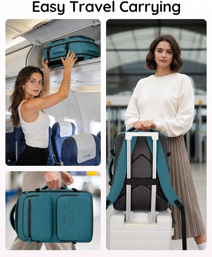 Taygeer Airline Approved Carry on Backpack, Womens Weekender Travel Bag | Luggage 15.6 Inch Laptop Backpack with Water Bottle Pocket & Shoe Pouch, Travel Gifts for Frend Outdoor Weekend, Peacock Blue