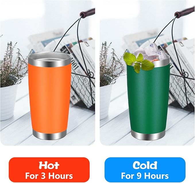 VEGOND 20oz Tumbler with Lid and Straw Stainless Steel Tumbler Cup Bulk Vacuum Insulated Double Wall Travel Coffee Mug Powder Coated Coffee Cup, Orange, 12 Pack