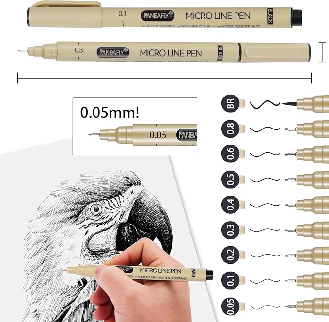 PANDAFLY Black Micro-Pen Fineliner Ink Pens, 9 Size Ultra Fine Point Pen, Waterproof Archival Ink, Multiliner Black Art Pens for Drawing, Sketching, Watercolor, Illustration, Bible, Anime, Manga