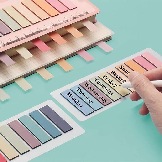 ELII 3200pcs Books Tabs for Annotating,Sticky Tabs Clear Sticky Notes, Morandi Page Markers for Notebooks, Multi-Colored Writable and Repositionable Book Flags Strip (3200pcs)