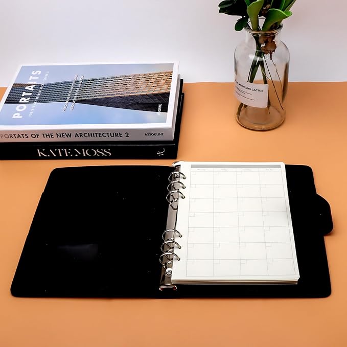NatSumeBasics A5 Refills Paper 5" x 8" Undated Monthly Binder Planner Inserts 90 Sheets 6 Holes Pocket Notebook Papers for Personal Travel Journal Diary (2 A5 Monthly)