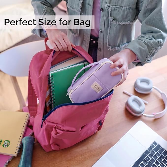 SKYDUE Purple Pencil Case for Girls – Large Capacity Zippered Pencil Pouch with Multi-Compartment, Aesthetic Pencil Bag for School & Office Supplies