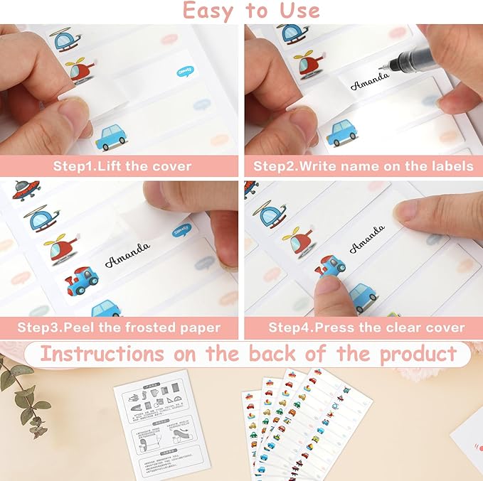 Name Labels for Kids Stuff Daycare, Name Tag Stickers for School Essentials,320 PCS Baby Waterproof Reusable Bottle Label for School Supplies, Self-Adhesive Washable Sticker Tags for Kid Water Bottles