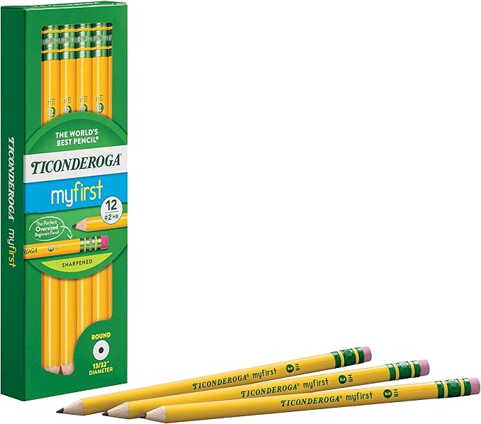 Ticonderoga My First Wood-Cased Pencils, Pre-Sharpened, 2 HB, Yellow, 12 Count