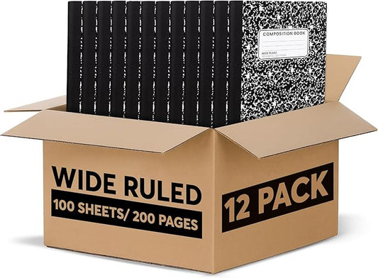 Composition Notebooks, Wide Ruled Paper Writing Journals, Marble Cover Composition Books, 100 Sheets, School Notebooks, School Supply Notebooks Bulk, Student Journal Notebooks Bulk, School & Office