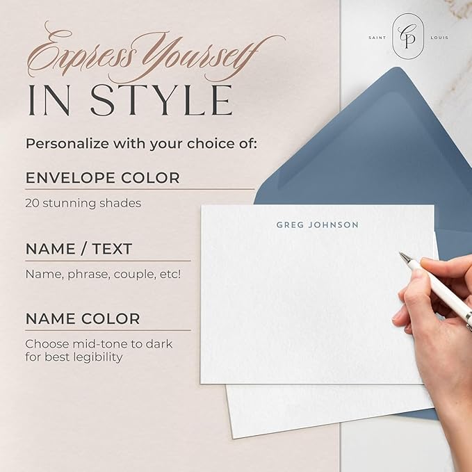 Personalized Stationery Note Cards with Envelopes, Custom Note Cards, Personalized Thank You Cards with Envelopes, Personalized Cards Handmade Note Cards & Greeting Cards - Minimalist Flat