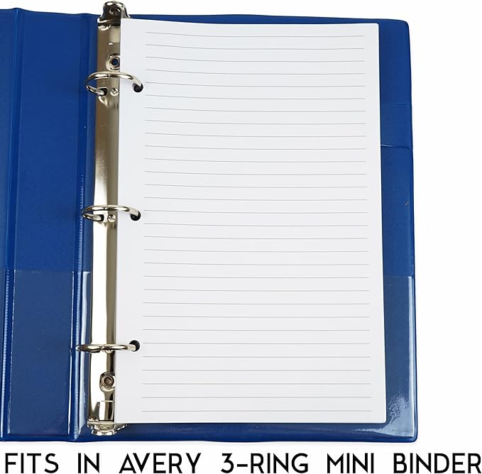 Half Letter Lined Paper, 3-Hole Punched, 250 Sheets/500 Pages, 100 GSM, Line Paper Binder Refill, 5.5 in. x 8.5 in., fits in Half Letter 3-Ring Binders, Mini Binder Refill Inserts