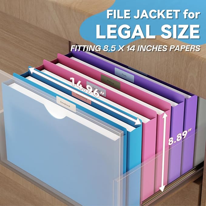 Plastic 1 Inch Manila File Jackets Legal Size,12 Pack Reinforced Manilla Pocket Folders,Colored Expanding File Pocket for Documents,Heavy Duty Accordion File folders with Straight Cut Tabs