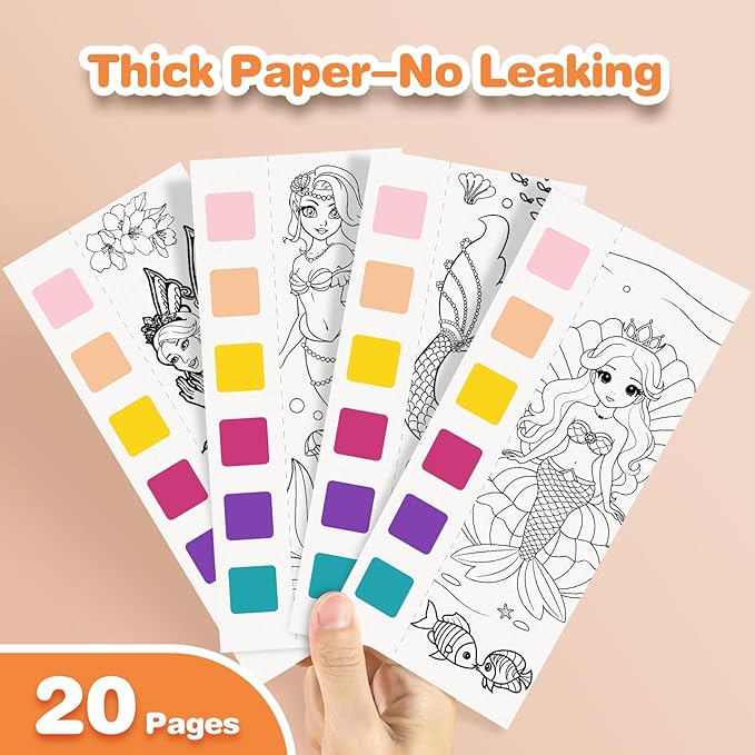 ZHOC Paint with Water Coloring Books for Kids, Pocket Mess Free Watercolor Painting Sets for Kids Ages 3 4 5 6 7 8+, Water Color Paint Set Arts and Crafts Gift for Boys Girls, Mermaid