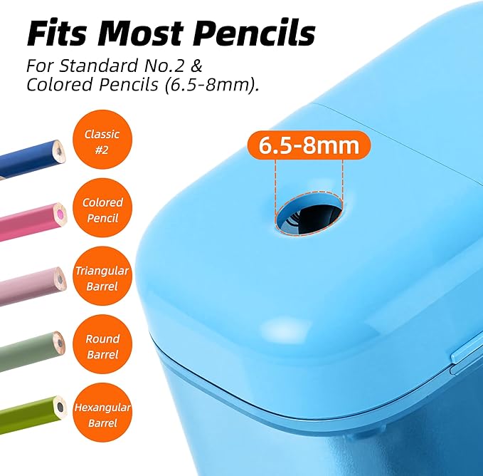 deli Electric Pencil Sharpener, Portable Pencil Sharpener for No.2 Pencils Colored Pencils, Battery Powered Electric Pencil Sharpener for School, Home, Office, Blue