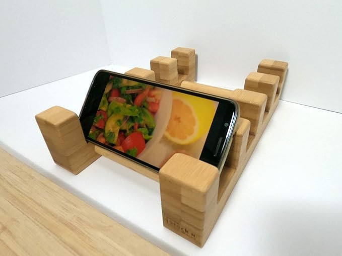 Bamboo Cutting Board Holder, Pot Lid Holder, Cook Book Stand, Tablet Holder for Kitchen, Stylish Low Profile, 10.38" Lx7 Wx2.5 H(26.35cmx17.78cmx6.35cm)