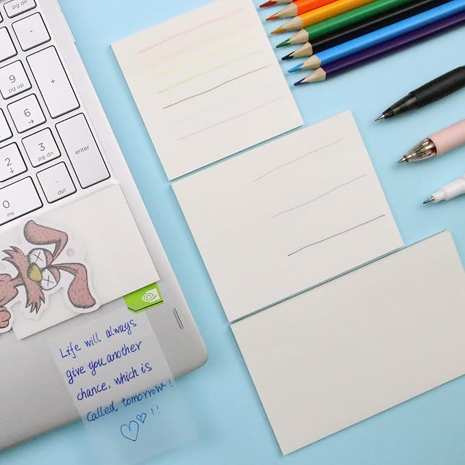 Transparent Sticky Notes Pad 3x5 Inch, Clear Sticky Notes for Books Message Reminder, Waterproof self-Adhesive Translucent Sticky Notes, 10 Packs 500 Sheets