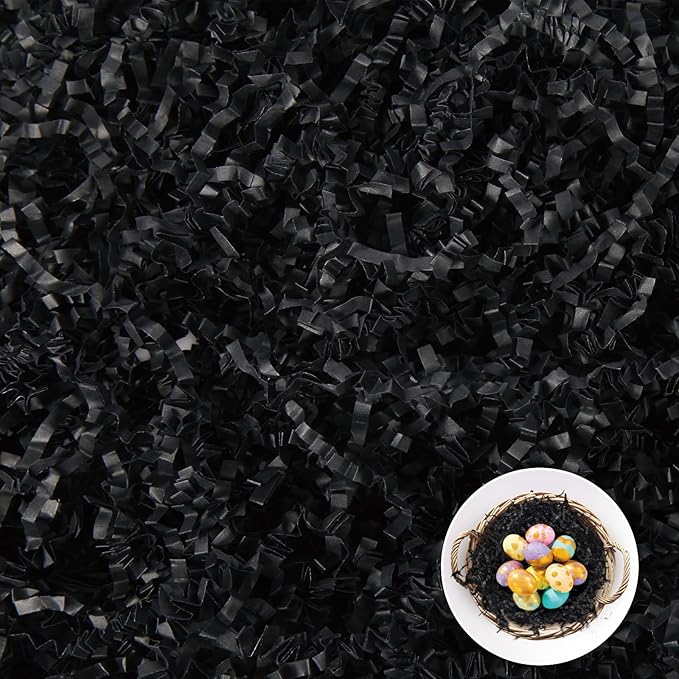 CANIYA 2.2 LB Black Crinkle Cut Paper Shred Filler, Shredded Paper Filling for Gift Basket, Filler Paper for Birthday, Wedding, Anniversarie