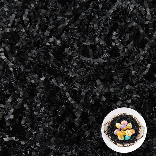 CANIYA 2.2 LB Black Crinkle Cut Paper Shred Filler, Shredded Paper Filling for Gift Basket, Filler Paper for Birthday, Wedding, Anniversarie
