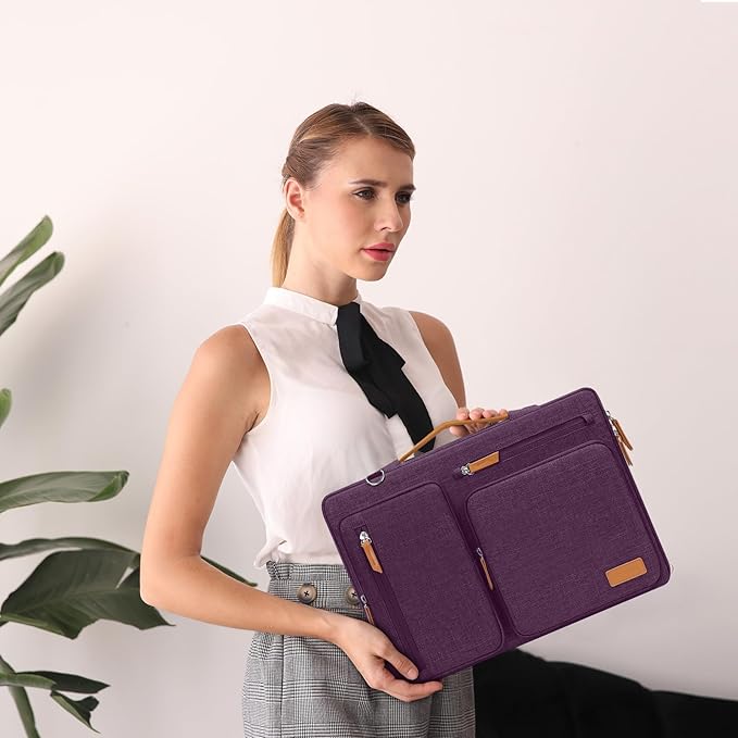 MOSISO 360 Protective Laptop Shoulder Bag,15-15.6 inch Computer Bags Compatible with MacBook Pro 16 inch, HP, Dell, Lenovo, Asus Notebook,Side Open Messenger Bag with 4 Zipper Pockets, Argyle Purple