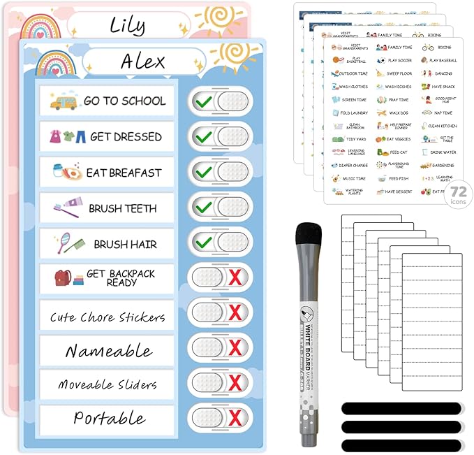 2 in 1 Namable Chore Chart for Kids, Dry Erase Morning/Bedtime Routine Chart for Kid for Refrigerator, Magnetic Visual Schedule for Kid Toddlers to Do List Checklist for Kids