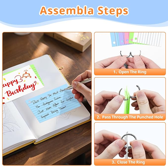 Index Cards 3x5 Inches, 250 PCS, Colorful Flash Cards With Ring, Punched Lined Study Card Ruled Flashcards Notecards, Ruled Front And Blank Back, Note Card for School, College And Home
