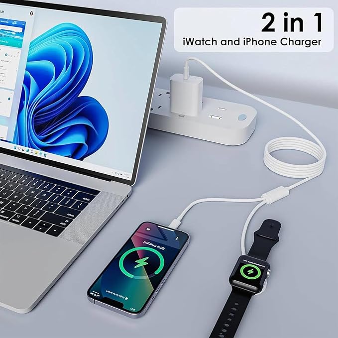 2 in 1 USB C Apple Watch Charger Cable,[MFi Certified] iPhone Fast Magnetic iWatch 6ft Type C Charging Cord for i Watch Series 11/10/Ultra/9/8/7/SE/6/5/4/3/2/1,iPhone 17 Pro/17 Air/16 Pro Max/15 Plus