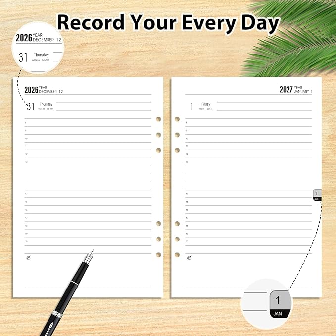 2026–2027 Weekly Planner Refills for A5 6-Ring Binder, Monthly Planner Jul 2026 to Jun 2027 with Schedule Planner, Personal Organizer, Contacts, Diary Refills 100 GSM Weekly Planner