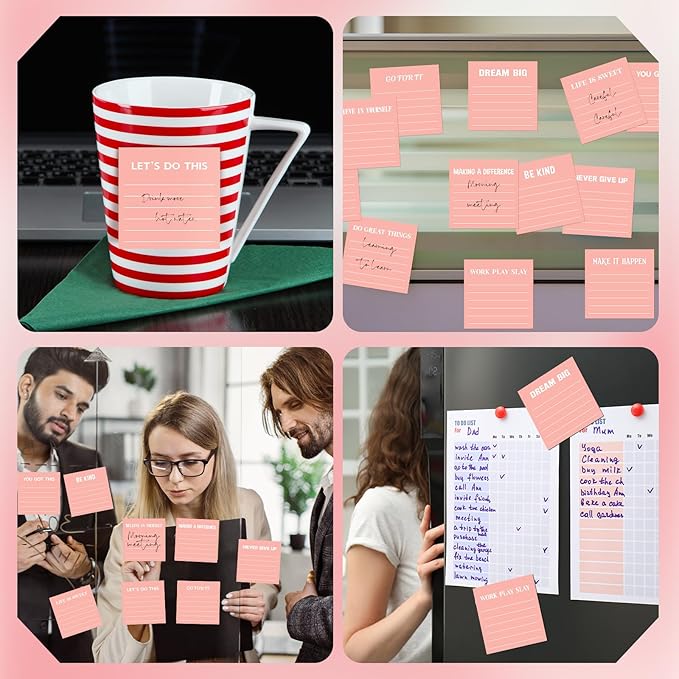 Yinder 24 Pcs Inspirational Sticky Notes Cute Motivational Sticky Notes Pad End of Year Employee Appreciation Gifts Bulk for Teacher Nurse Coworkers Office Supplies 3 x 3'' (Inspirational,Pink)