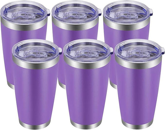 VEGOND 20oz Tumbler with Lid and Straw Stainless Steel Tumbler Cup Bulk Vacuum Insulated Double Wall Travel Coffee Mug Powder Coated Coffee Cup, Purple, 6 Pack
