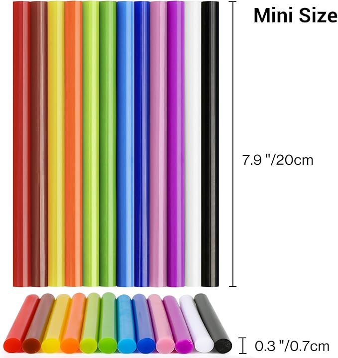 ENPOINT Colored Hot Glue Sticks, 8" Long x 0.27" Dia Mini Glue Sticks for Hot Glue Gun, Sealing Wax Sticks for Wax Seal Stamp Crafting DIY Art Repair, Mini Glue Sticks Bulk Classroom 36pcs