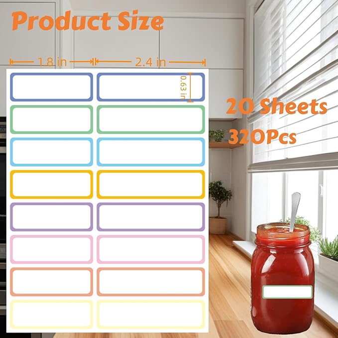 Waterproof Removable Name Labels for Children， Colored Border Bottles Labels 320, Write-on Label Colorful Name Tags for Office, School Supplies, Home Storage Containers, Jars
