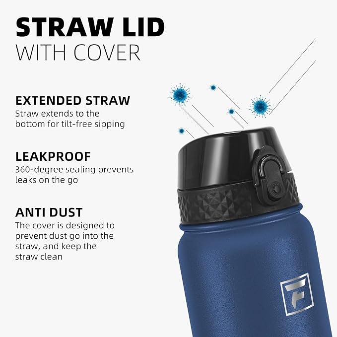 Fanhaw 20 Oz Kids Insulated Stainless Steel Water Bottle with Straw Lid, Leakproof & Anti-Dust Everyday Use Bottle for School, Women & Men, Back to School Essentials (Navy Blue)