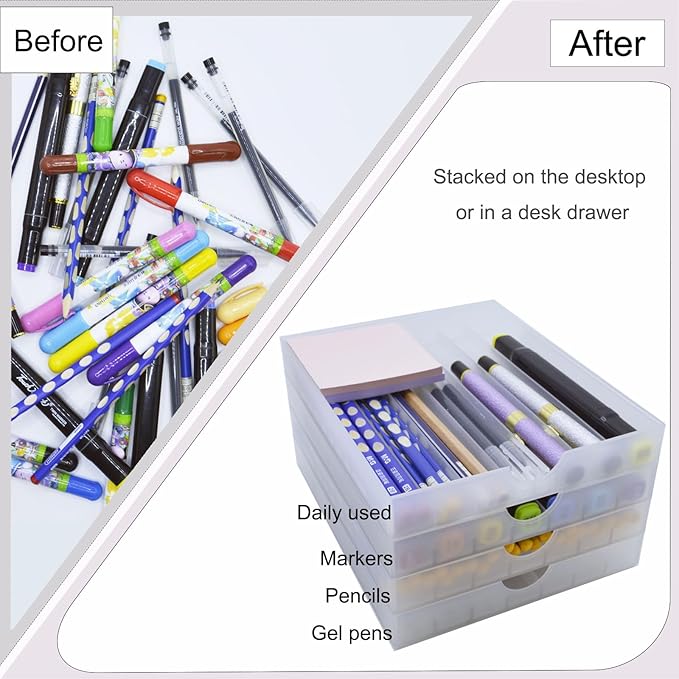 Desk Drawer Organizer, Pen Holder Tray Pen Storage with Fountain Pen, Pencil, Marker, Crayon, Chalk, Nail Art Tools for Office, Craft Room - 2pack