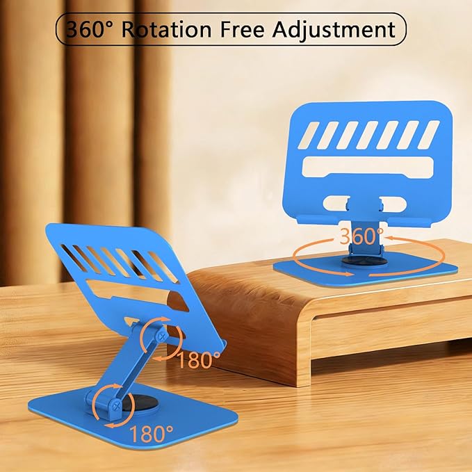 360° Rotation Tablet Stand, Ultra Stability Base Fully Folded Easy to Store and Carry Adjustable iPad Stand Compatible with 4-13" Tablet E-Reader iPad Pro/Air/Mini and More (Blue)