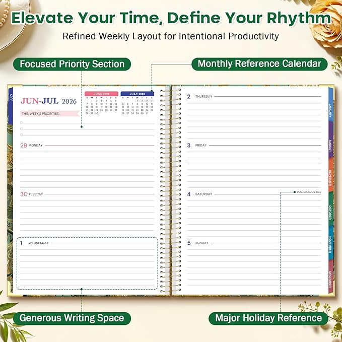 Planner 2026-2027, 8.5" x 11" Academic Planner Jul 2026 - Dec 2027, 18 Month Planner Weekly and Monthly, Hardcover Calendar Planner with Large Laminated Tabs, No Bleed Paper, Pockets for Women Student