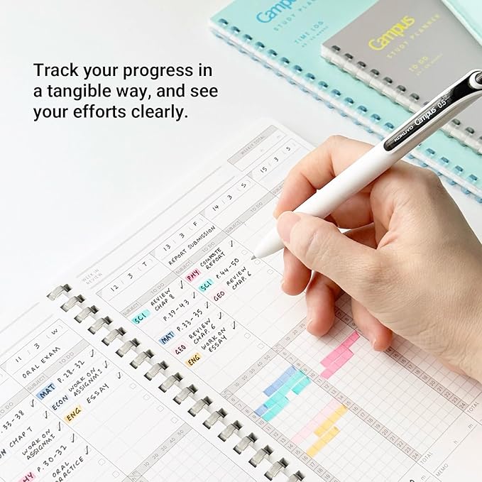 KOKUYO Study Planner Notebook, 10'' x 7'' Time Log B5 Soft Ring Notebooks, 41 To Do Plan Sheets, Green Spiral Notebook, Time Management (SU-SY111TL-G)