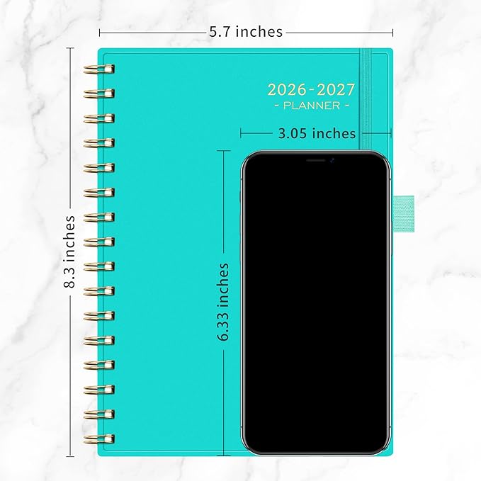 RETTACY Academic Planner 2026-2027, Weekly and Monthly, July 2026 - June 2027, Medium Size (5.7" x 8.3"), Calendar, Agenda, 12-Month Tabs, for Student, Teacher, School (Tiffani Blue)