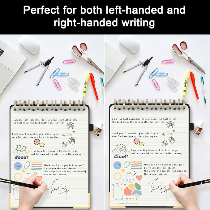 Top Spiral Notebook, A4 Hardcover Top Bound Steno Pads, 240 Pages 100gsm College Ruled Left Handed Notebook Journal for Work, School, Meeting Writing - Black, 8.5" x 11"