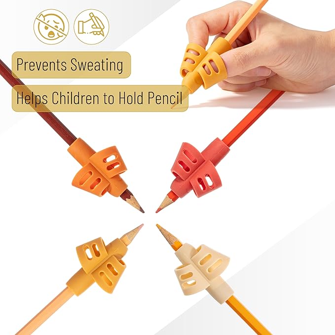 Mr. Pen- Pencil Grips for Kids Handwriting, 4 Pack with 4 Clips, Autumn Colors, Flexible Silicon Pencil Holder for Kids, Right & Left-Handed
