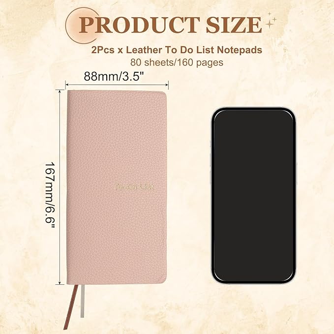 PATIKIL 2 Pcs Leather to Do List Notepads, 160 Pages 6.5 x 3.2" Leather Daily Planners to Do List Notebook for Business Personal Daily Plans Schedule Planner Office Supplies, Pink