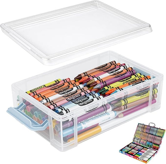 Crayon Storage Organizer Compatible with Crayola, Large Clear Pencil Box with Lid, Stackable Case for Art Supplies, Durable Plastic Art Supply Organizer for Pens,Teacher Supplies and Crafts