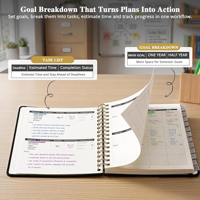JoyCat 13-Month Academic Planner 2026-2027, June 2026 - June 2027, A5 Weekly & Monthly Planner, Hardcover Agenda with Tabs, 5 Sticker Sheets, Elastic Closure & Pocket for Teachers & Students, 6.3" x 8.5", Black